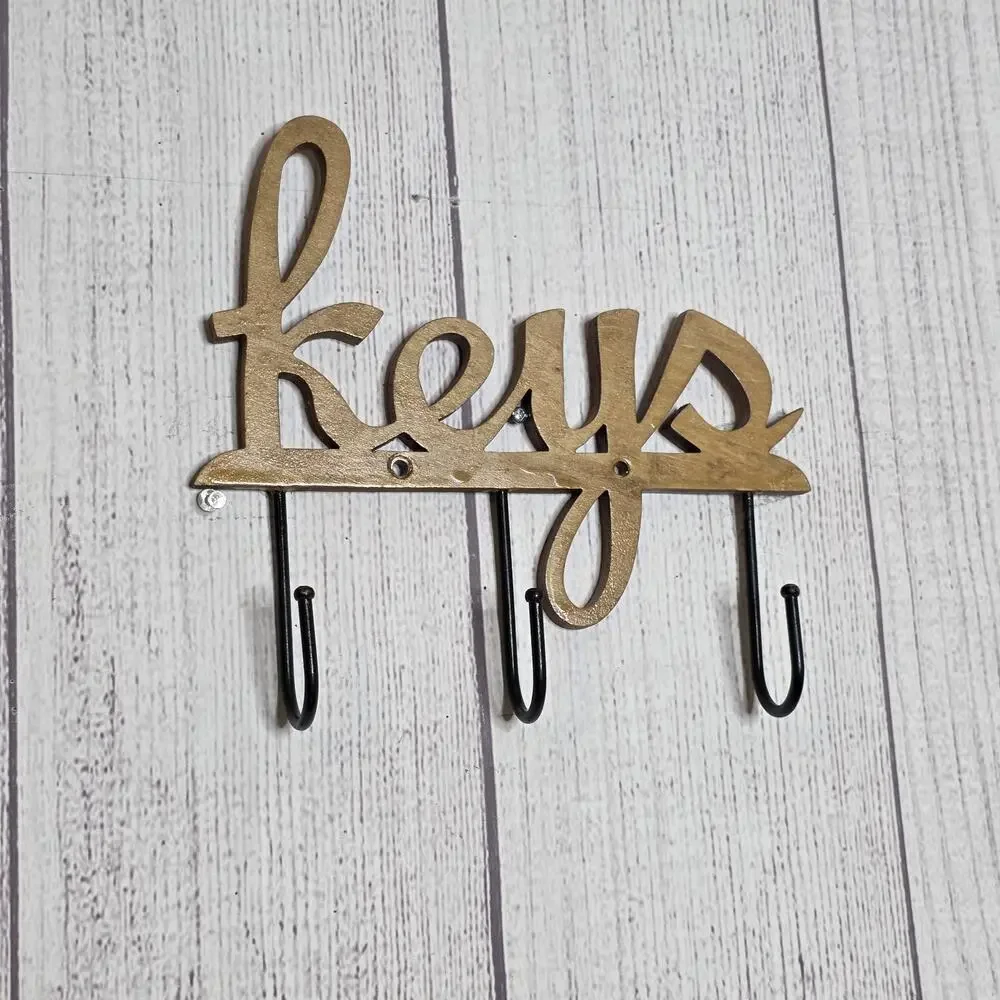 Wooden “Keys” Wall Hook Rack Entryway Organizer with 3 Hooks